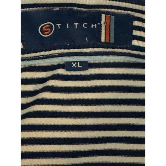Stitch Golf Polo Shirt Mens XL Navy Blue White Striped Performance Casual - Picture 5 of 16